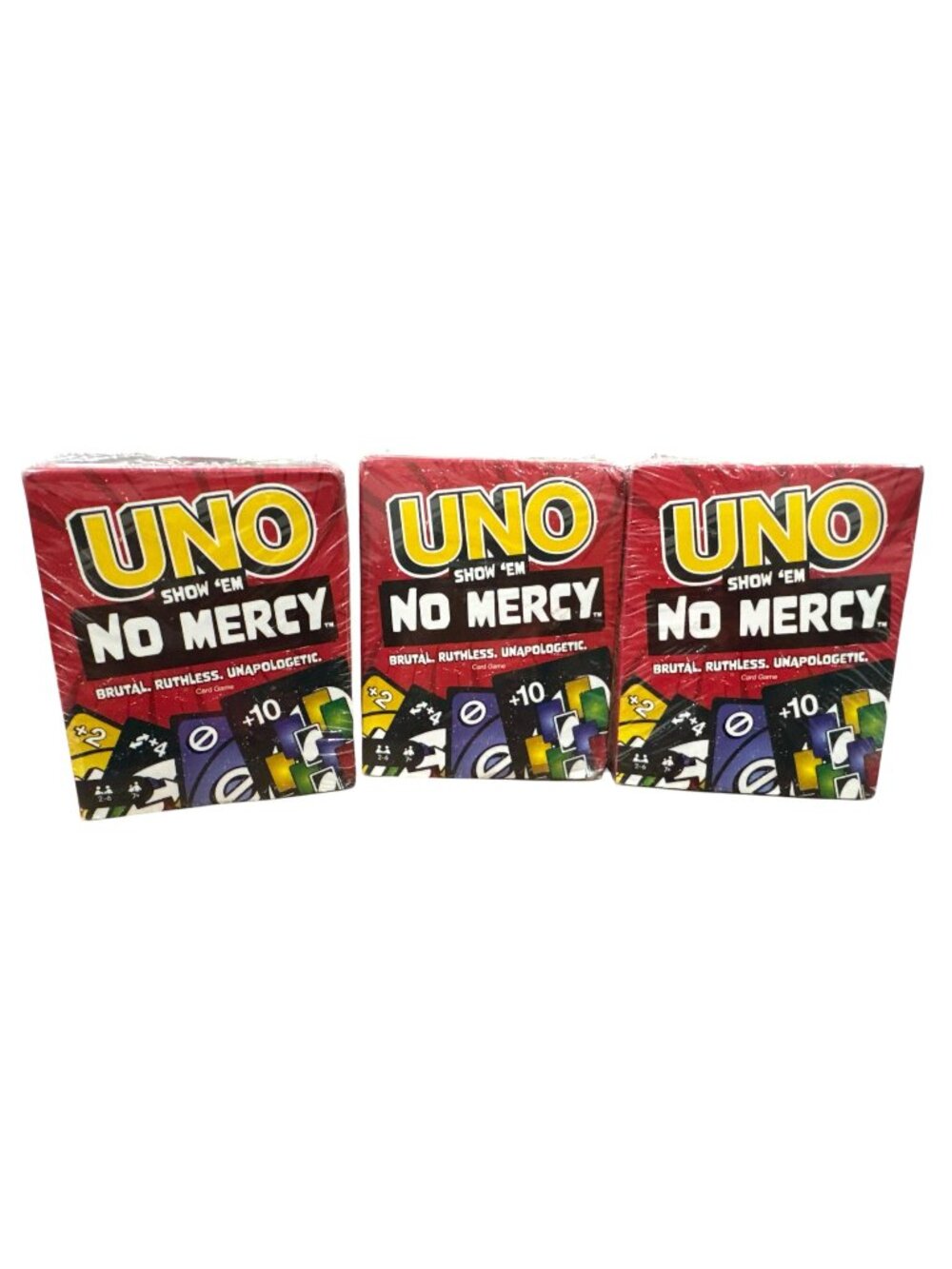 Set of 3 UNO No Mercy Card Game - Show Em Brutal Ruthless Rules For 2-6 Players